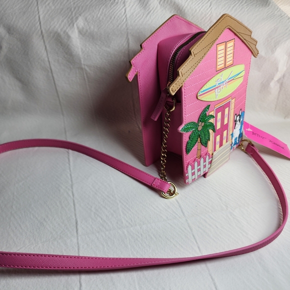 Betsey Johnson Crossbody Bag Pink Beach House With Frenchie Dog Purse NWT - Picture 6 of 17